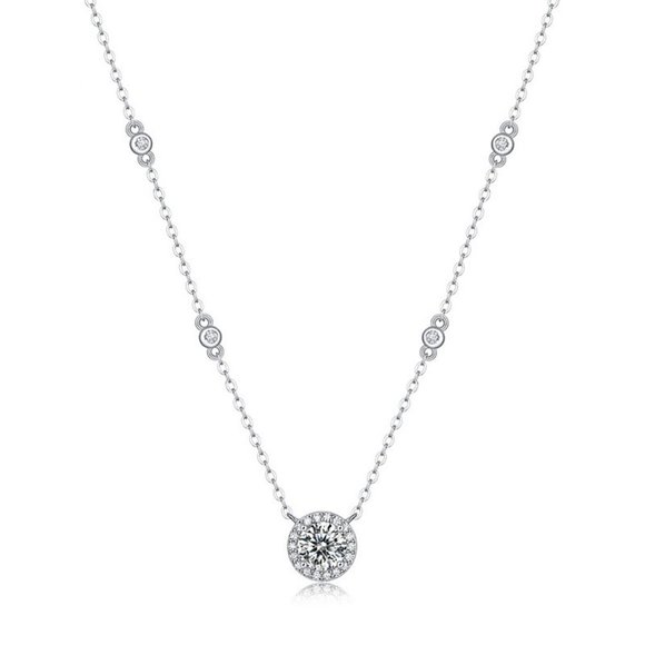 Certified 1ct. t.w. Moissanite Diamond Round Halo Chain Necklace NEW - Picture 5 of 10